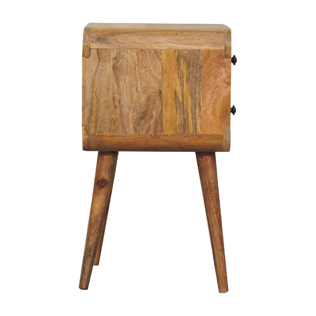 Artisan Furniture Solid Wood Mini Oak-ish Curved Bedside, 2 Drawers, Brown