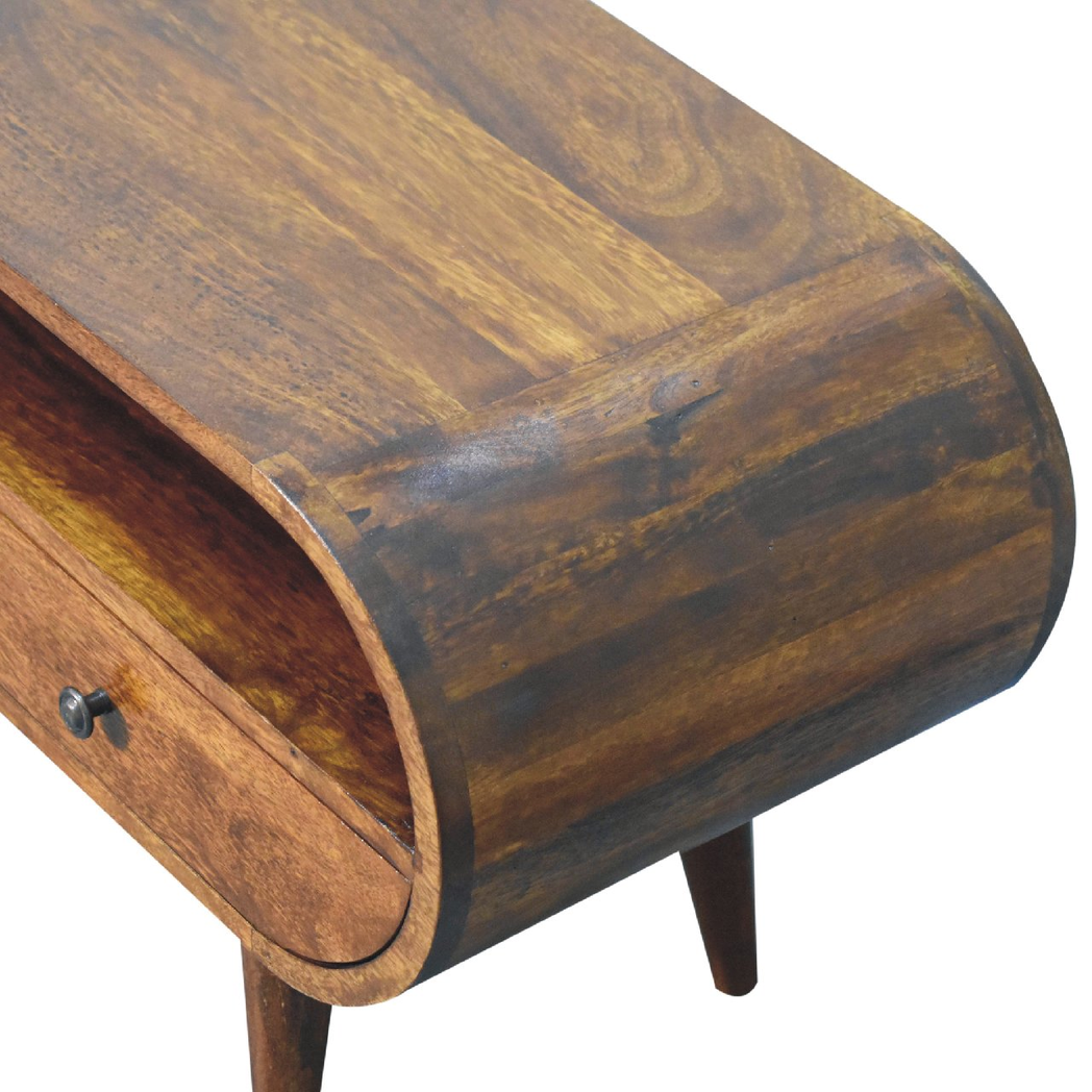 Artisan Furniture Solid Wood Chestnut Circular TV Stand, 2 Drawers, 1 Open Slot, Dark Brown