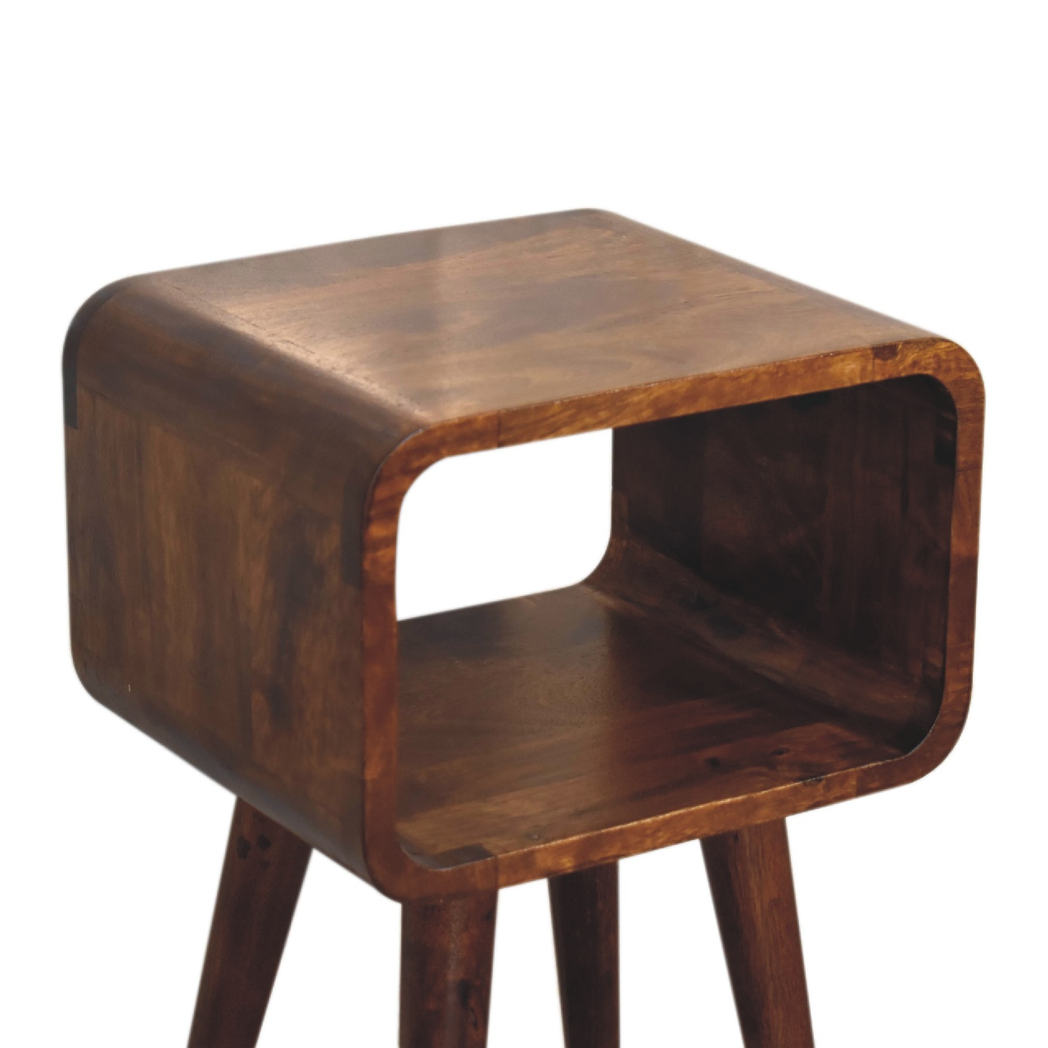 Artisan Furniture Solid Wood Mini Chestnut Curved Open Bedside, Brown, 1 Open Slot