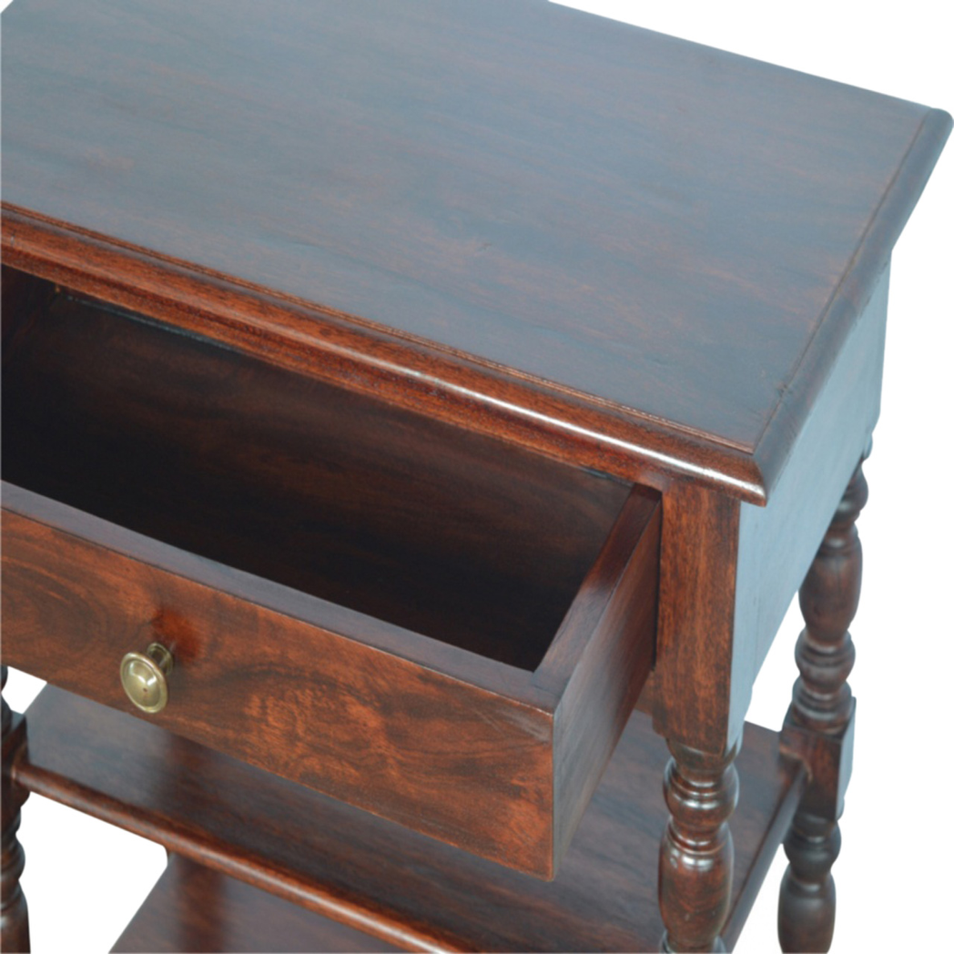 cortex-london-york-solid-mango-wood-occasional-table-1-drawer-2-shelves-cherry-finish