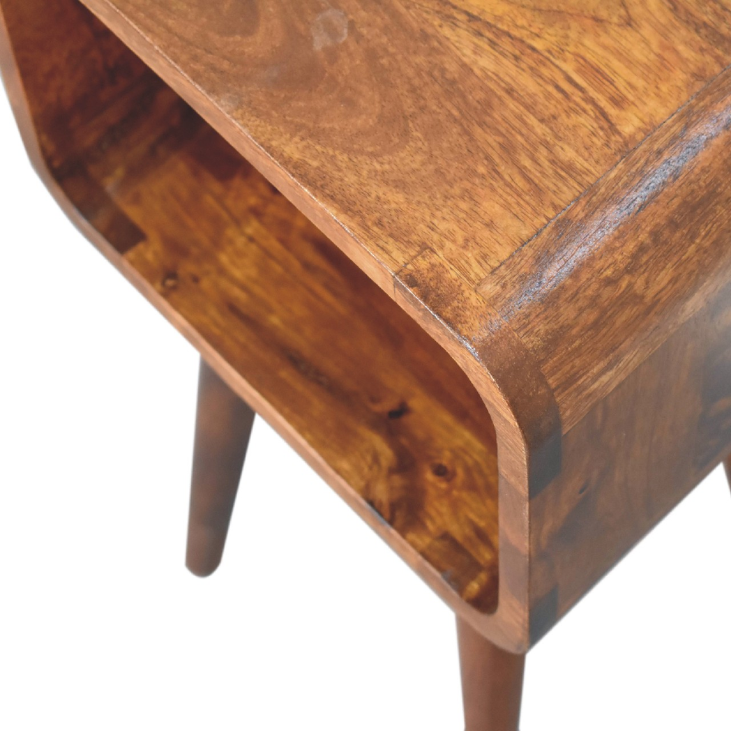 Artisan Furniture Solid Wood Mini Chestnut Curved Open Bedside, Brown, 1 Open Slot