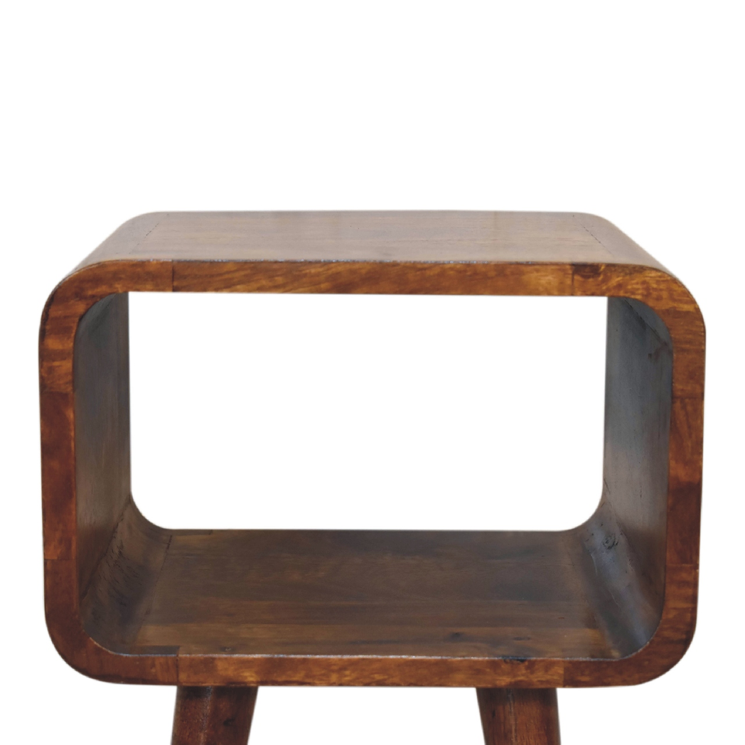 Artisan Furniture Solid Wood Mini Chestnut Curved Open Bedside, Brown, 1 Open Slot