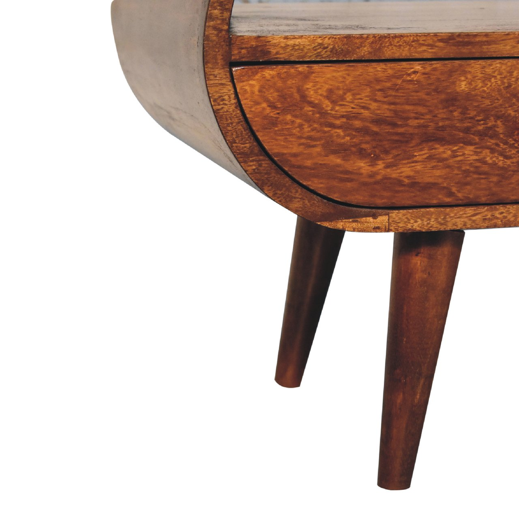 Artisan Furniture Solid Wood Chestnut Circular TV Stand, 2 Drawers, 1 Open Slot, Dark Brown