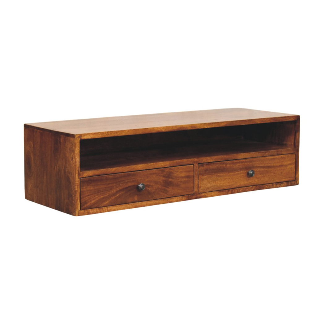 cortex-london-york-lunar-solid-mango-wood-wall-mounted-media-unit-chestnut-dark-brown-two-drawer-one-shelf