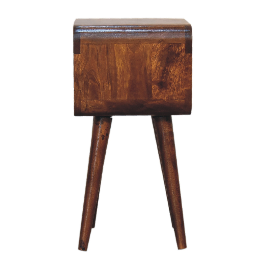 Artisan Furniture Solid Wood Mini Chestnut Curved Open Bedside, Brown, 1 Open Slot
