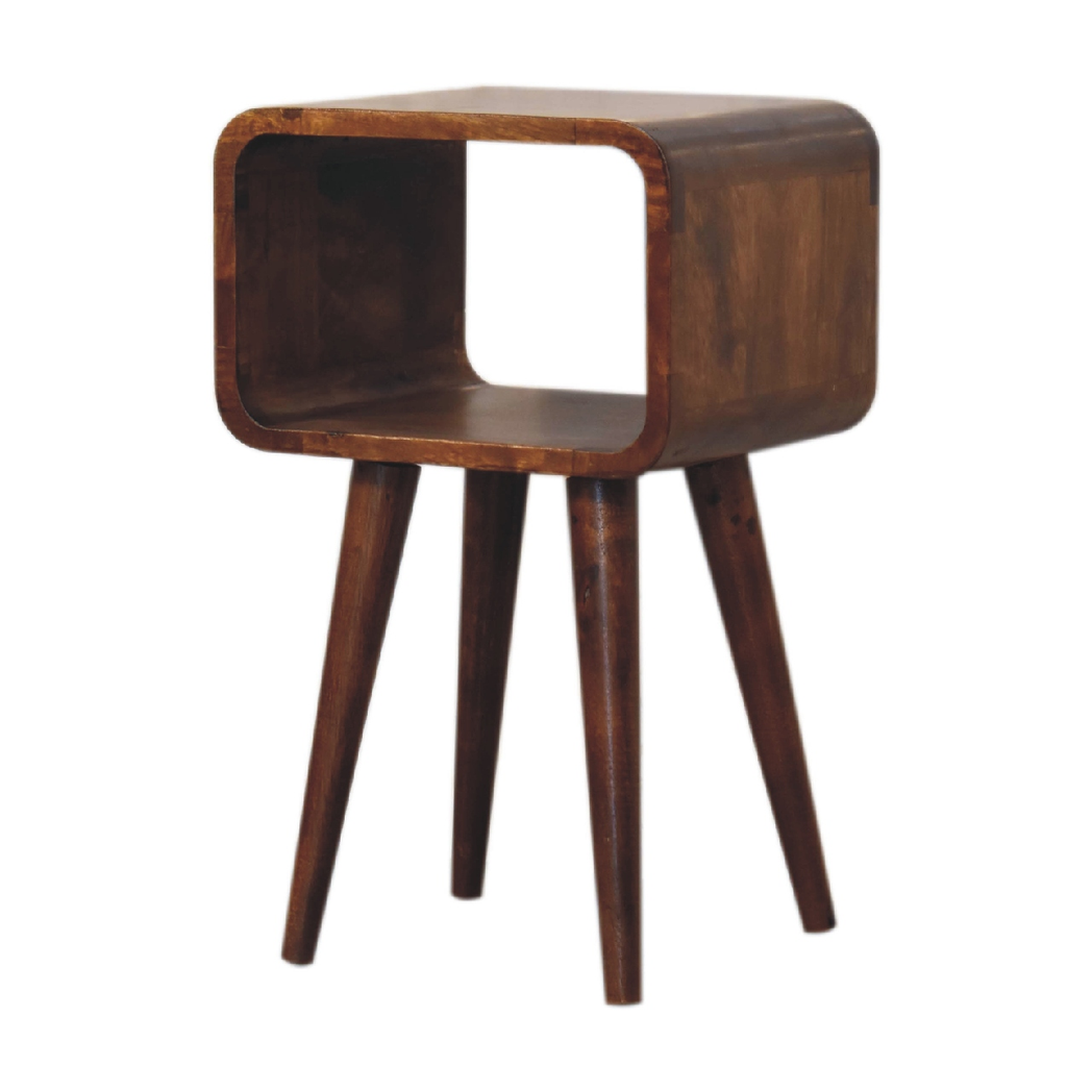 Artisan Furniture Solid Wood Mini Chestnut Curved Open Bedside, Brown, 1 Open Slot
